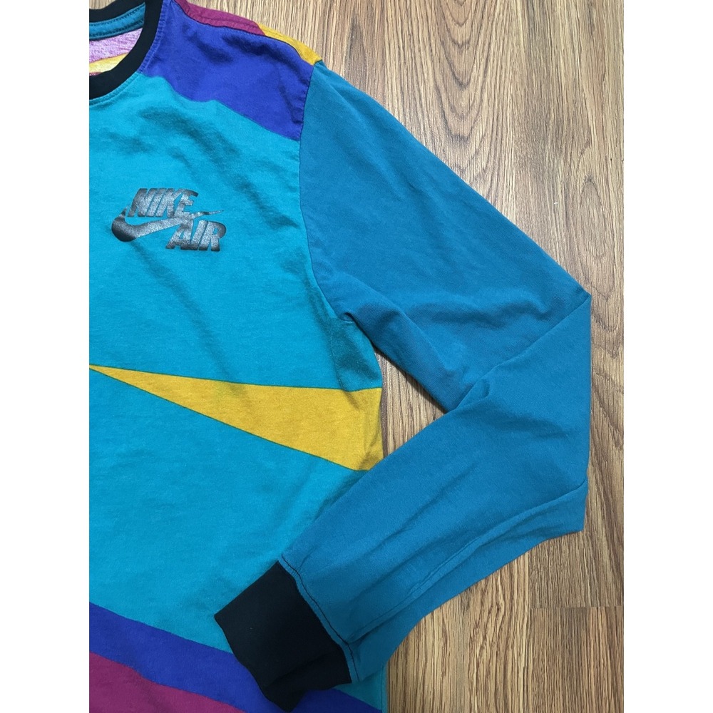 Nike Air T-Shirt Mens Large Retro Geometric Colorblock Long Sleeve Athletic Cut - Picture 9 of 11